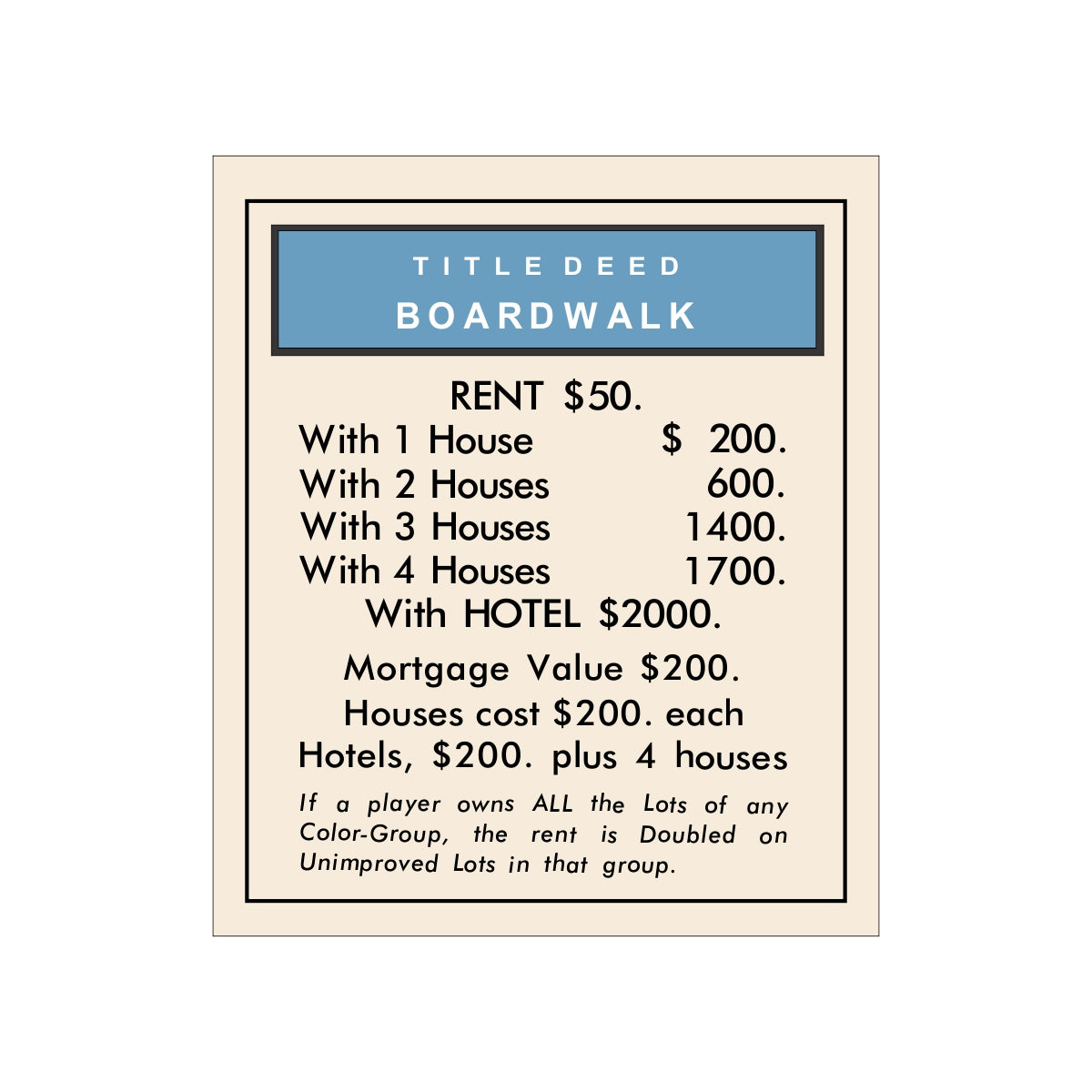 Monopoly Property Cards Boardwalk